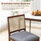 Rattan Dining Chair Set of 2 with Rubber Wood Frame and Linen Fabric Padded Seat-Walnut